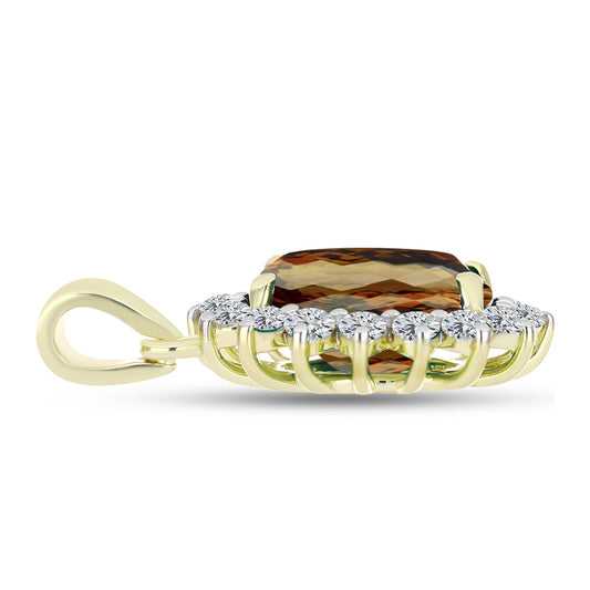 Goldplattierter Silberanhänger mit Cognac-Quarz und weißem Topas