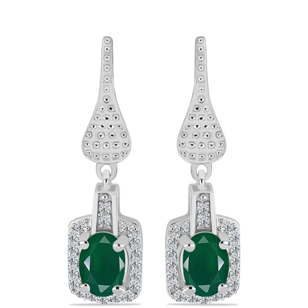 Silberohrringe mit grünem Chalcedon und weißem Topas 1 