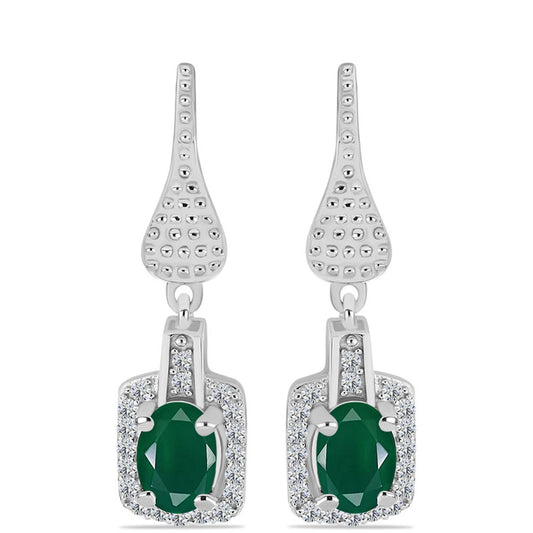 Silberohrringe mit grünem Chalcedon und weißem Topas
