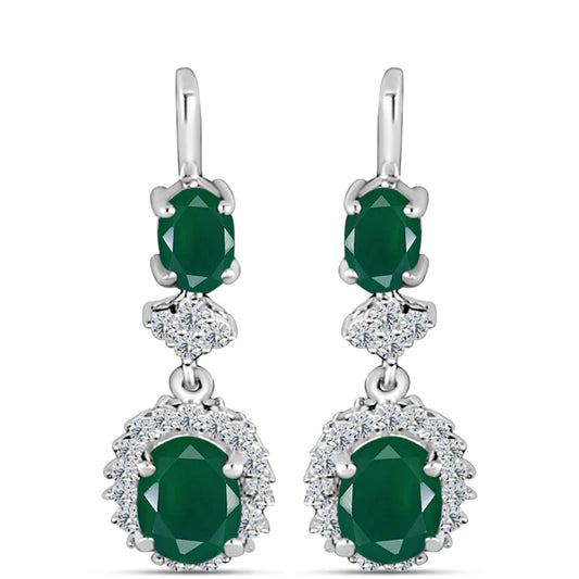Silberohrringe mit grünem Chalcedon und weißem Topas