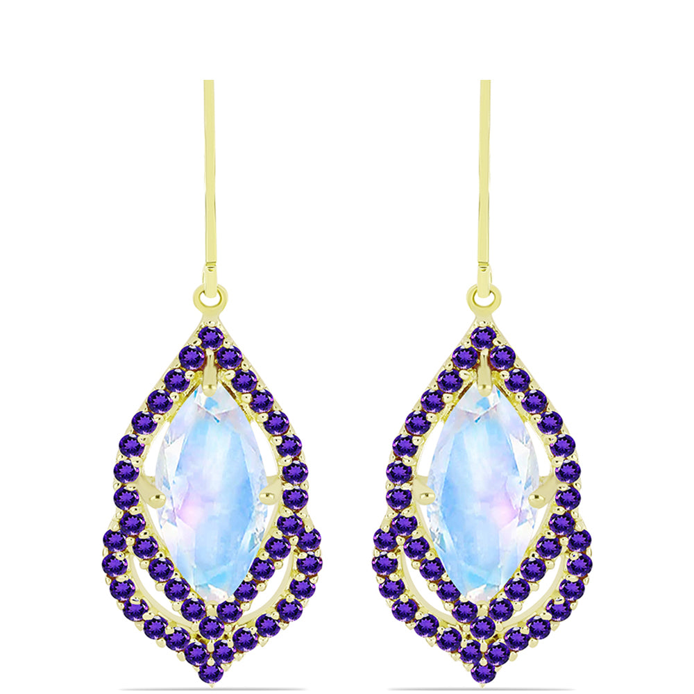 Goldplattierte Silberohrringe mit Regenbogenmondstein und marokkanischem Amethyst 1 