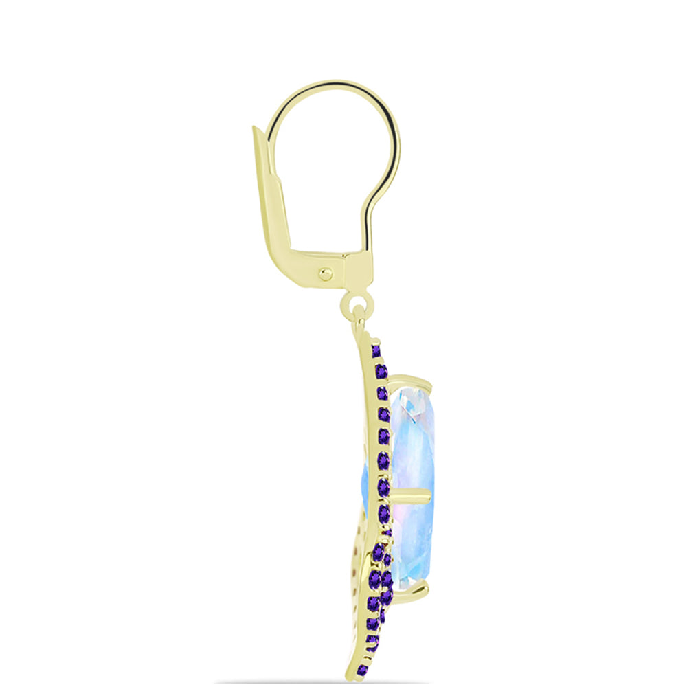 Goldplattierte Silberohrringe mit Regenbogenmondstein und marokkanischem Amethyst 2 