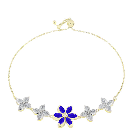Goldplattiertes Silberarmband mit blauem Achat und weißem Topas