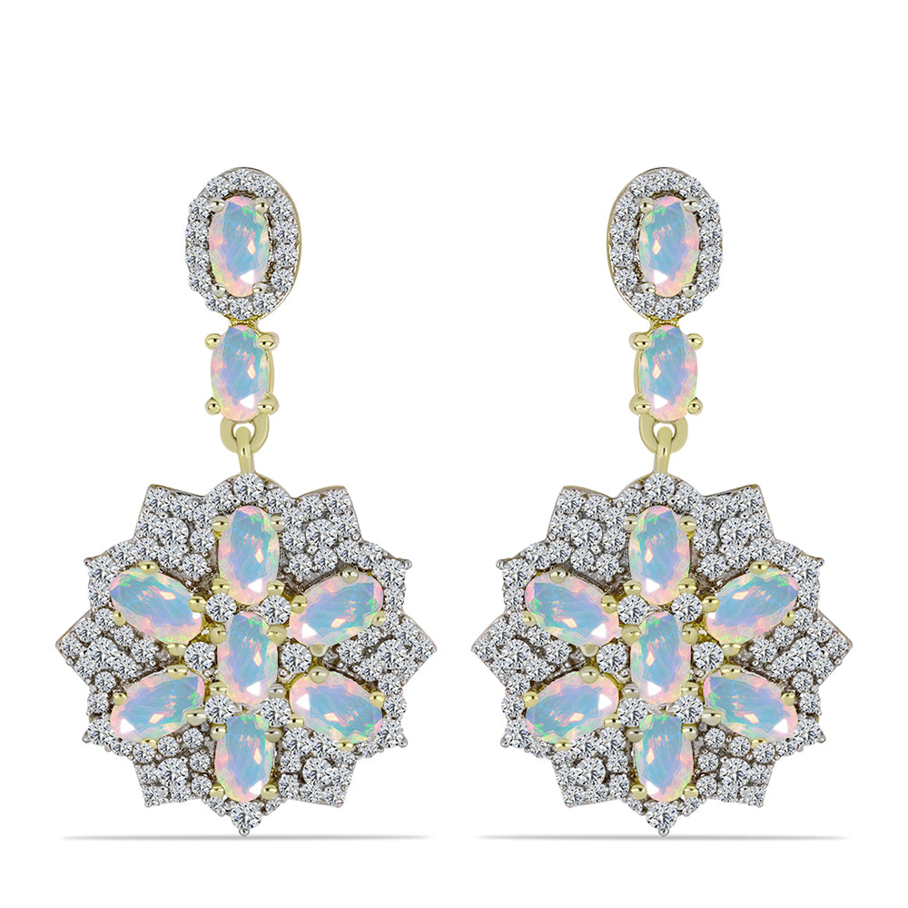 Goldplattierte Silberohrringe mit Welo-Opal und weißem Topas 1 