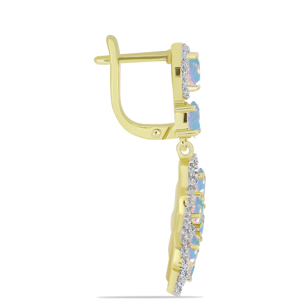 Goldplattierte Silberohrringe mit Welo-Opal und weißem Topas