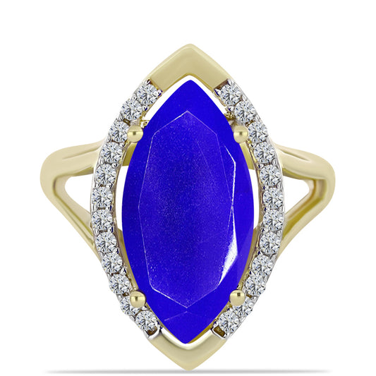 Goldplattierter Silberring mit blauem Achat und weißem Topas