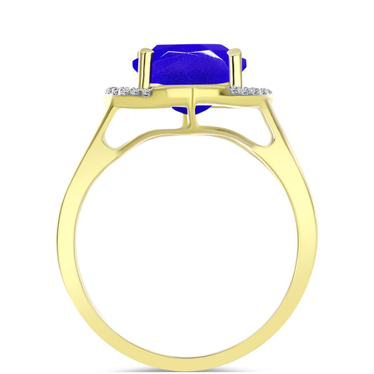 Goldplattierter Silberring mit blauem Achat und weißem Topas