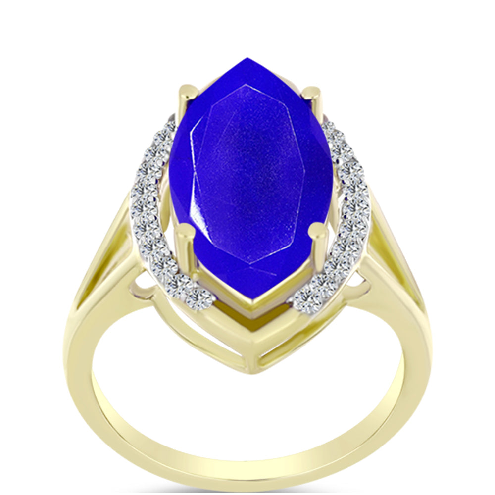 Goldplattierter Silberring mit blauem Achat und weißem Topas 3 