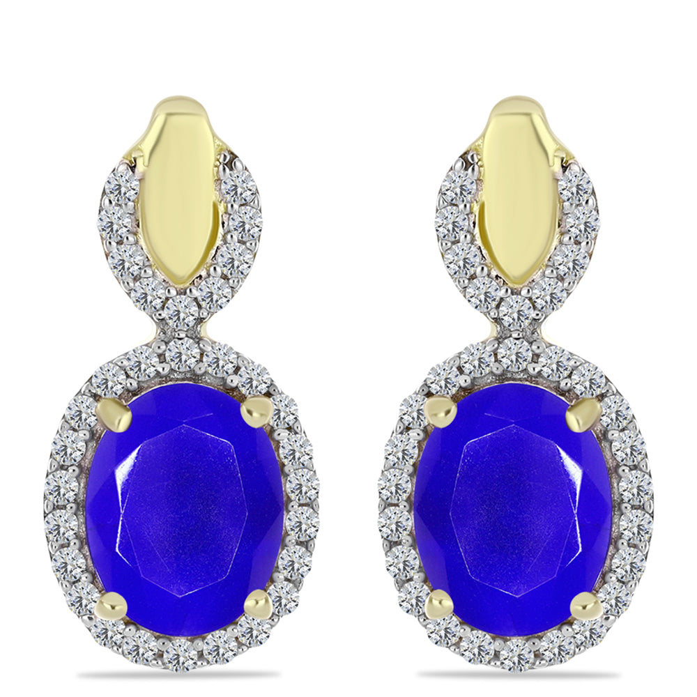 Goldplattierte Silberohrringe mit blauem Achat und weißem Topas