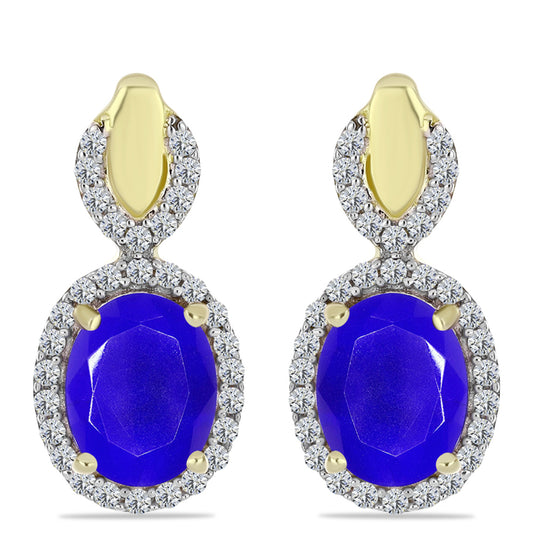Goldplattierte Silberohrringe mit blauem Achat und weißem Topas