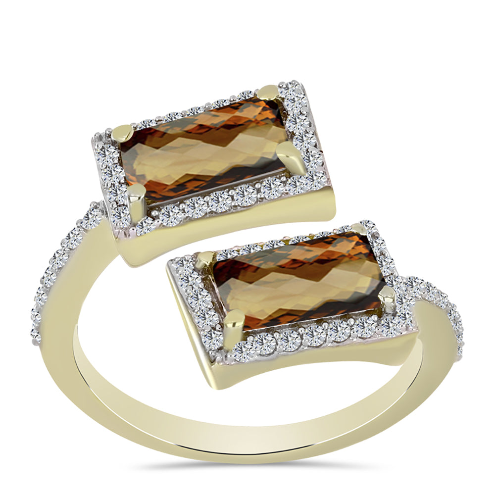 Goldplattierter Silberring mit Cognac-Quarz und weißem Topas 3 