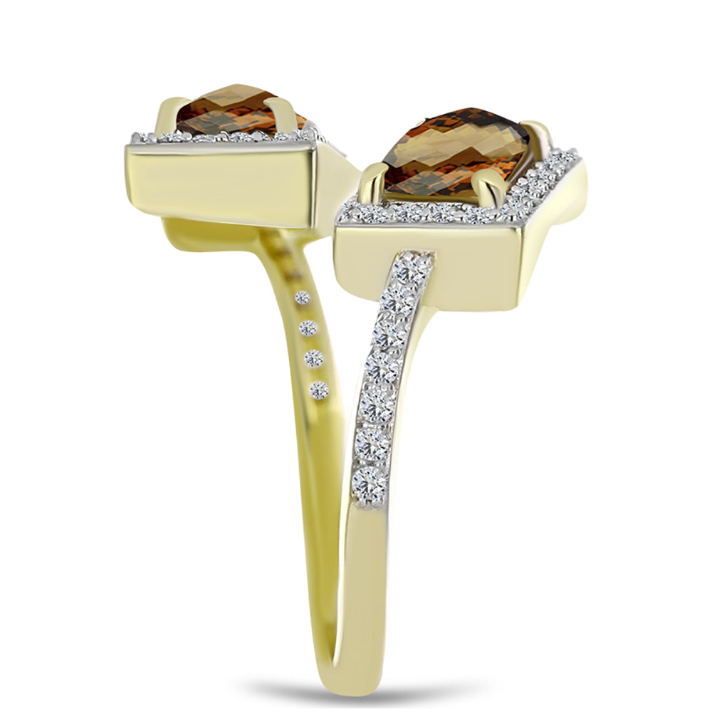 Goldplattierter Silberring mit Cognac-Quarz und weißem Topas 4 
