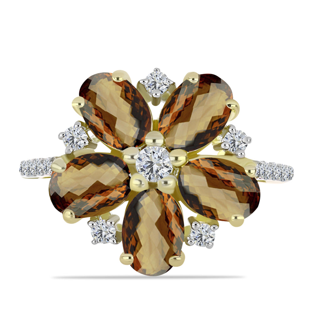 Goldplattierter Silberring mit Cognac-Quarz und weißem Topas