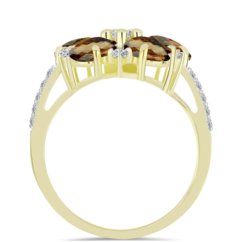 Goldplattierter Silberring mit Cognac-Quarz und weißem Topas 2 