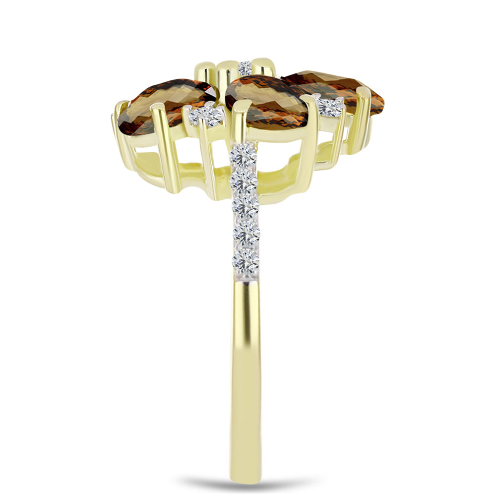 Goldplattierter Silberring mit Cognac-Quarz und weißem Topas
