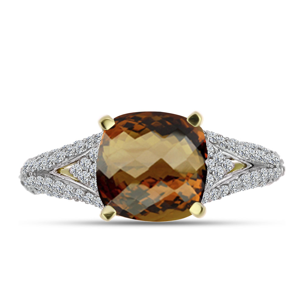 Goldplattierter Silberring mit Cognac-Quarz und weißem Topas 1 