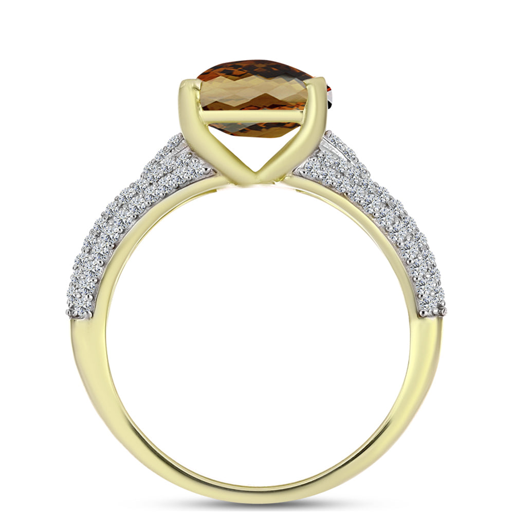 Goldplattierter Silberring mit Cognac-Quarz und weißem Topas