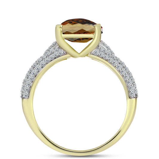 Goldplattierter Silberring mit Cognac-Quarz und weißem Topas