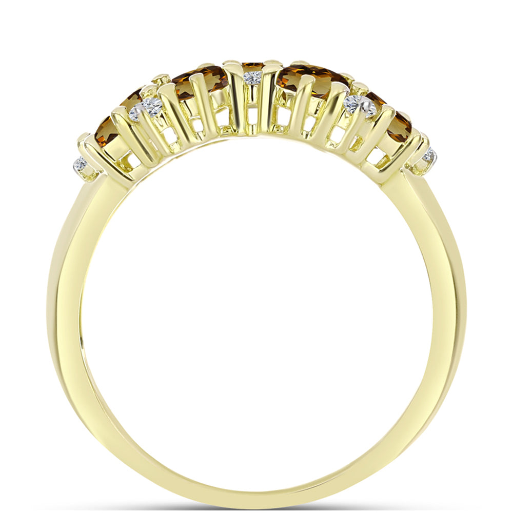 Goldplattierter Silberring mit Cognac-Quarz und weißem Topas