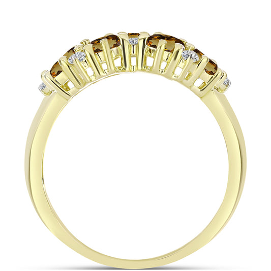 Goldplattierter Silberring mit Cognac-Quarz und weißem Topas