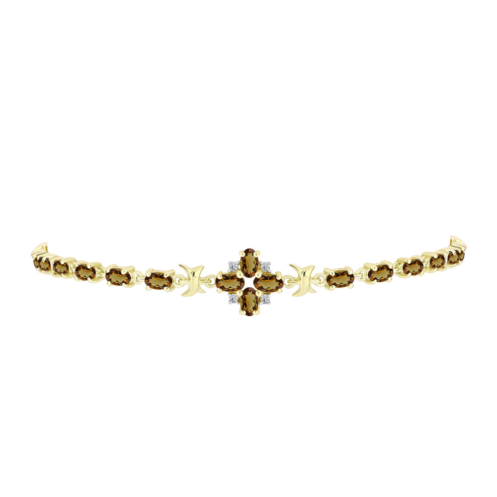 Goldplattiertes Silberarmband mit Cognac-Quarz und weißem Topas 2 