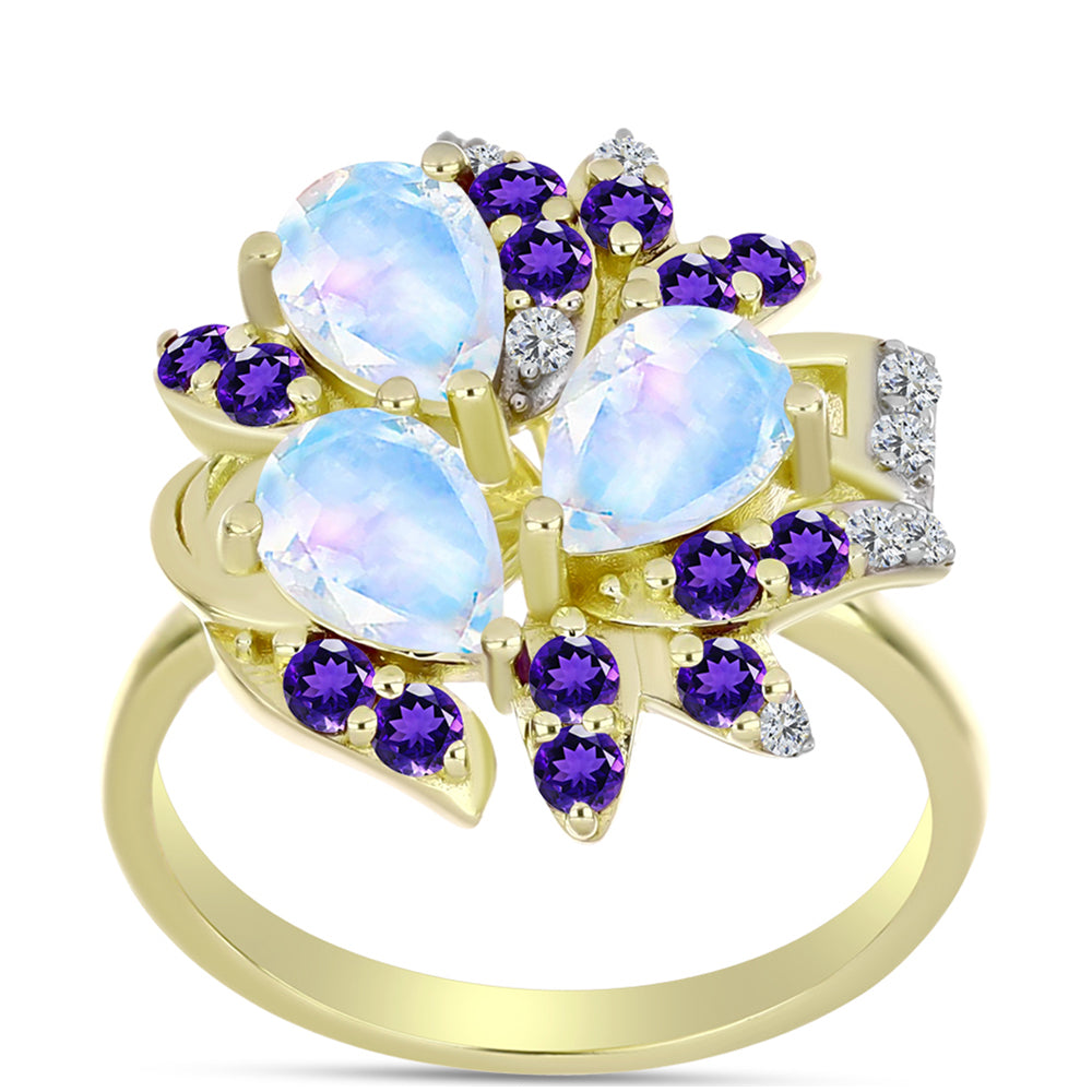 Goldplattierter Silberring mit Regenbogenmondstein und marokkanischem Amethyst 3 