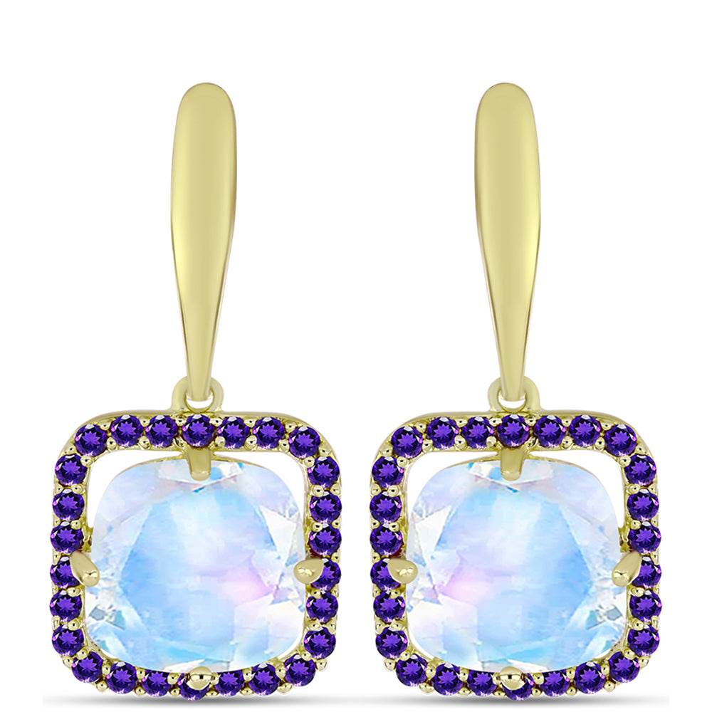 Goldplattierte Silberohrringe mit Regenbogenmondstein und marokkanischem Amethyst 1 
