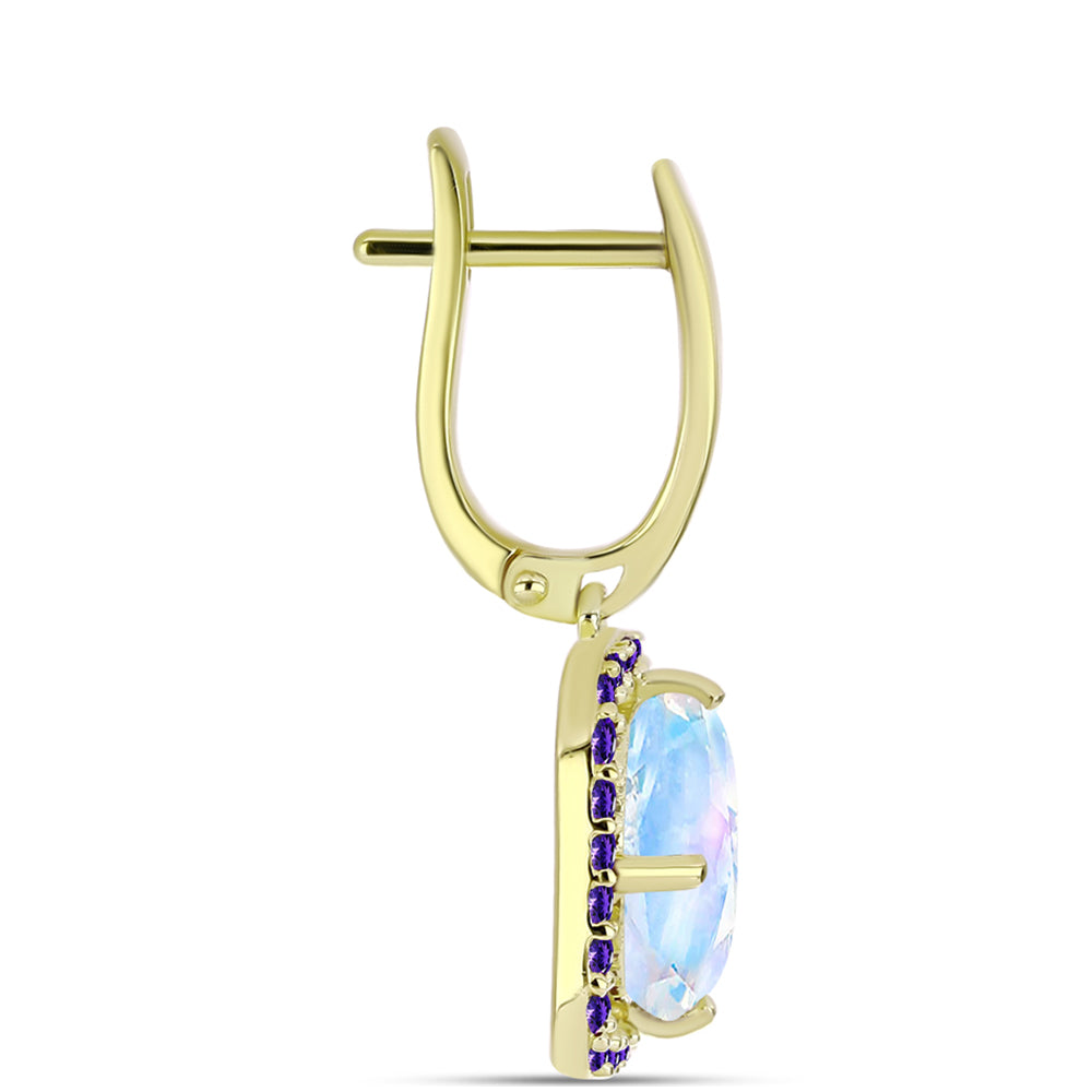 Goldplattierte Silberohrringe mit Regenbogenmondstein und marokkanischem Amethyst 2 