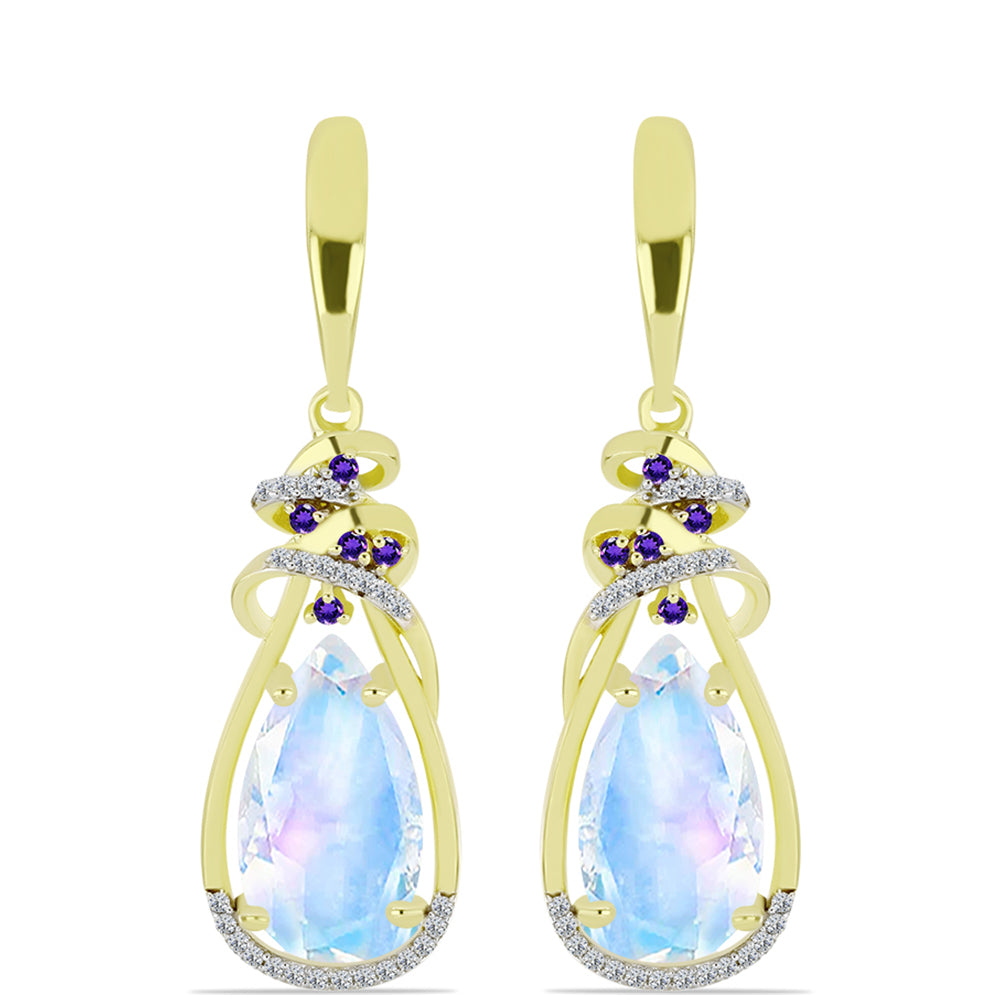Goldplattierte Silberohrringe mit Regenbogenmondstein und marokkanischem Amethyst