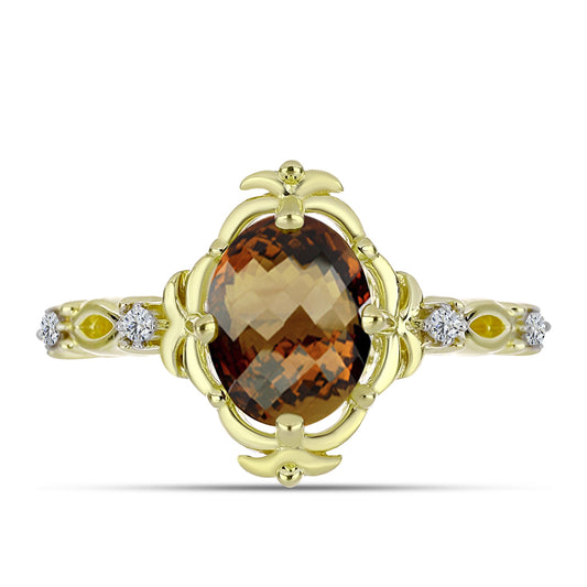 Goldplattierter Silberring mit Cognac-Quarz und weißem Topas