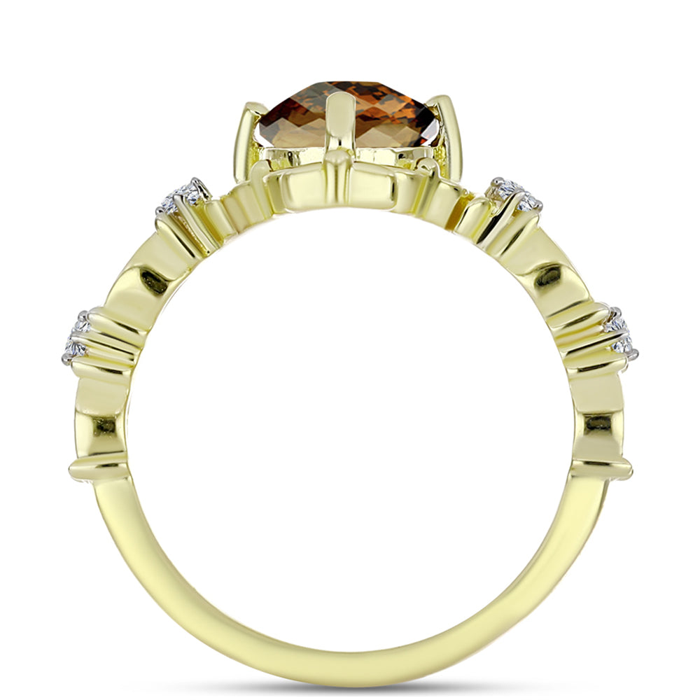 Goldplattierter Silberring mit Cognac-Quarz und weißem Topas 2 
