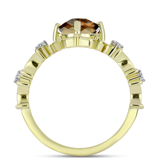 Goldplattierter Silberring mit Cognac-Quarz und weißem Topas