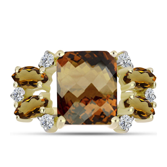 Goldplattierter Silberring mit Cognac-Quarz und weißem Topas