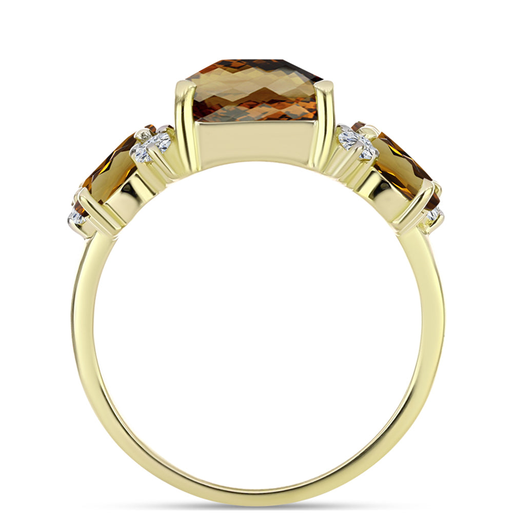 Goldplattierter Silberring mit Cognac-Quarz und weißem Topas