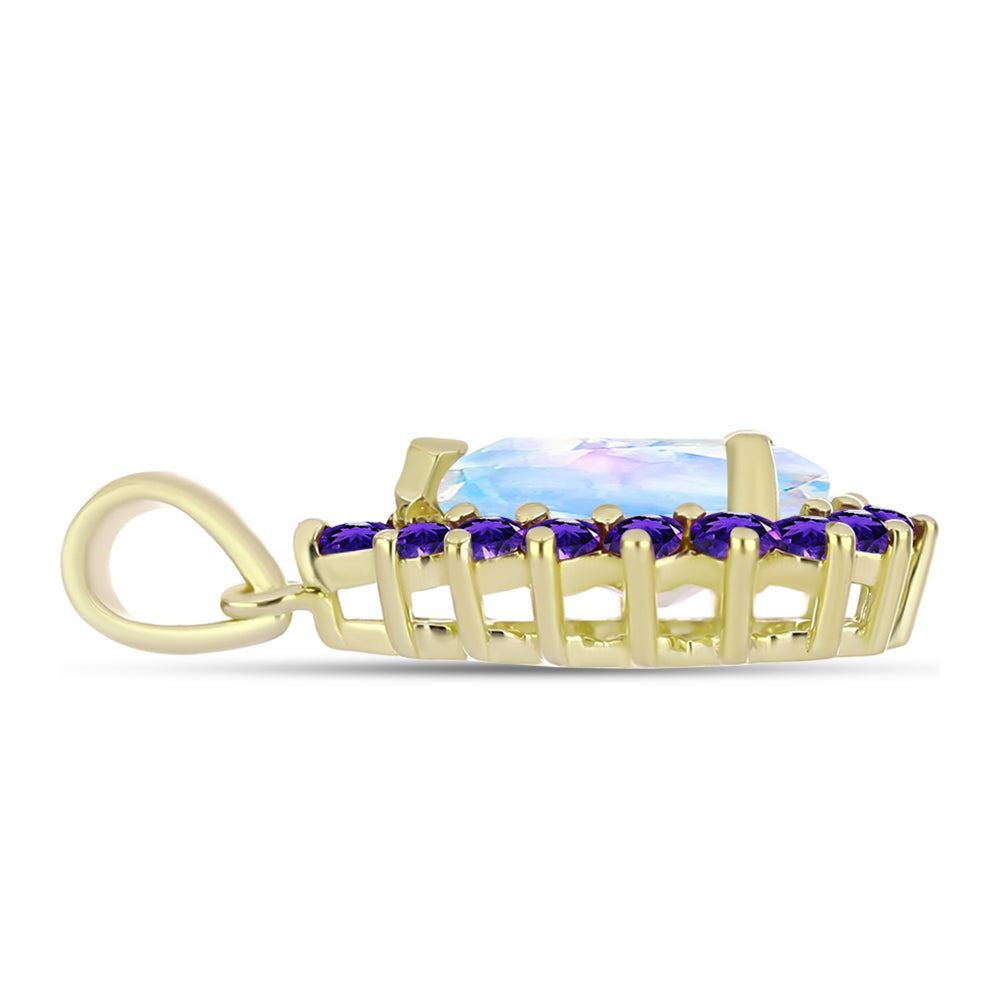 Goldplattierter Silberanhänger mit Regenbogenmondstein und marokkanischem Amethyst 2 