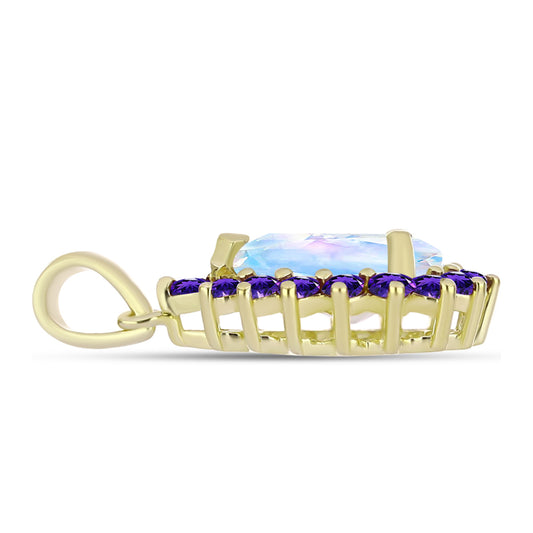Goldplattierter Silberanhänger mit Regenbogenmondstein und marokkanischem Amethyst