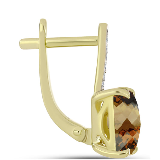 Goldplattierte Silberohrringe mit Cognac-Quarz und weißem Topas