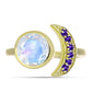 Goldplattierter Silberring mit Regenbogenmondstein und marokkanischem Amethyst