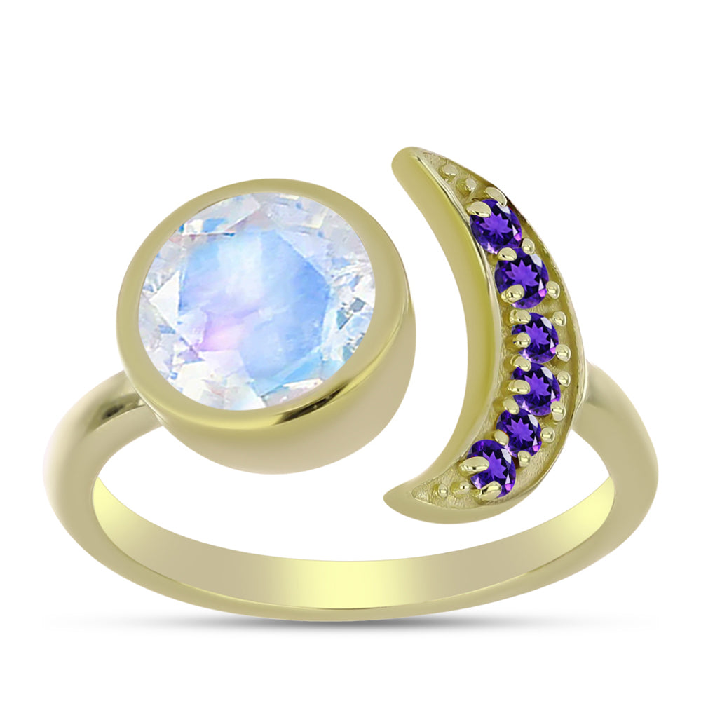 Goldplattierter Silberring mit Regenbogenmondstein und marokkanischem Amethyst 3 