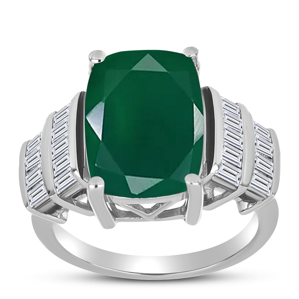 Silberring mit grünem Chalcedon und weißem Zirkon