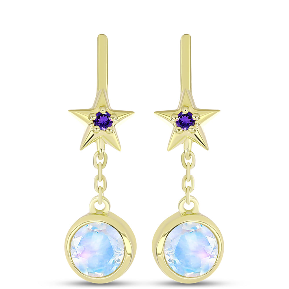 Goldplattierte Silberohrringe mit Regenbogenmondstein und marokkanischem Amethyst