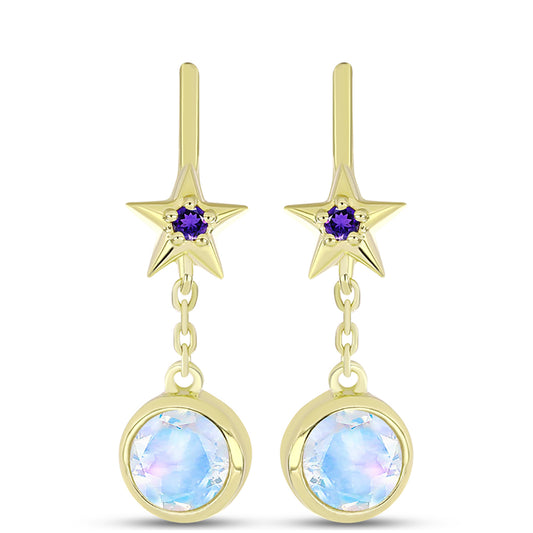 Goldplattierte Silberohrringe mit Regenbogenmondstein und marokkanischem Amethyst
