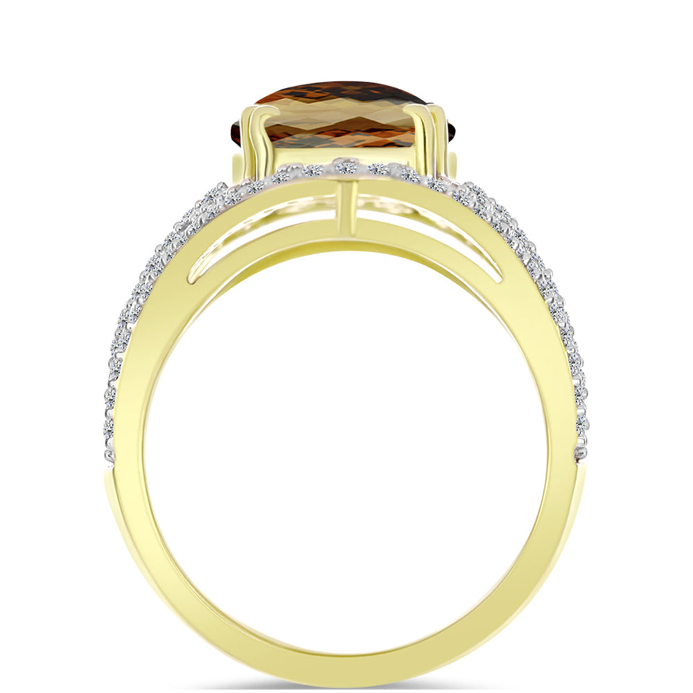 Goldplattierter Silberring mit Cognac-Quarz und weißem Topas