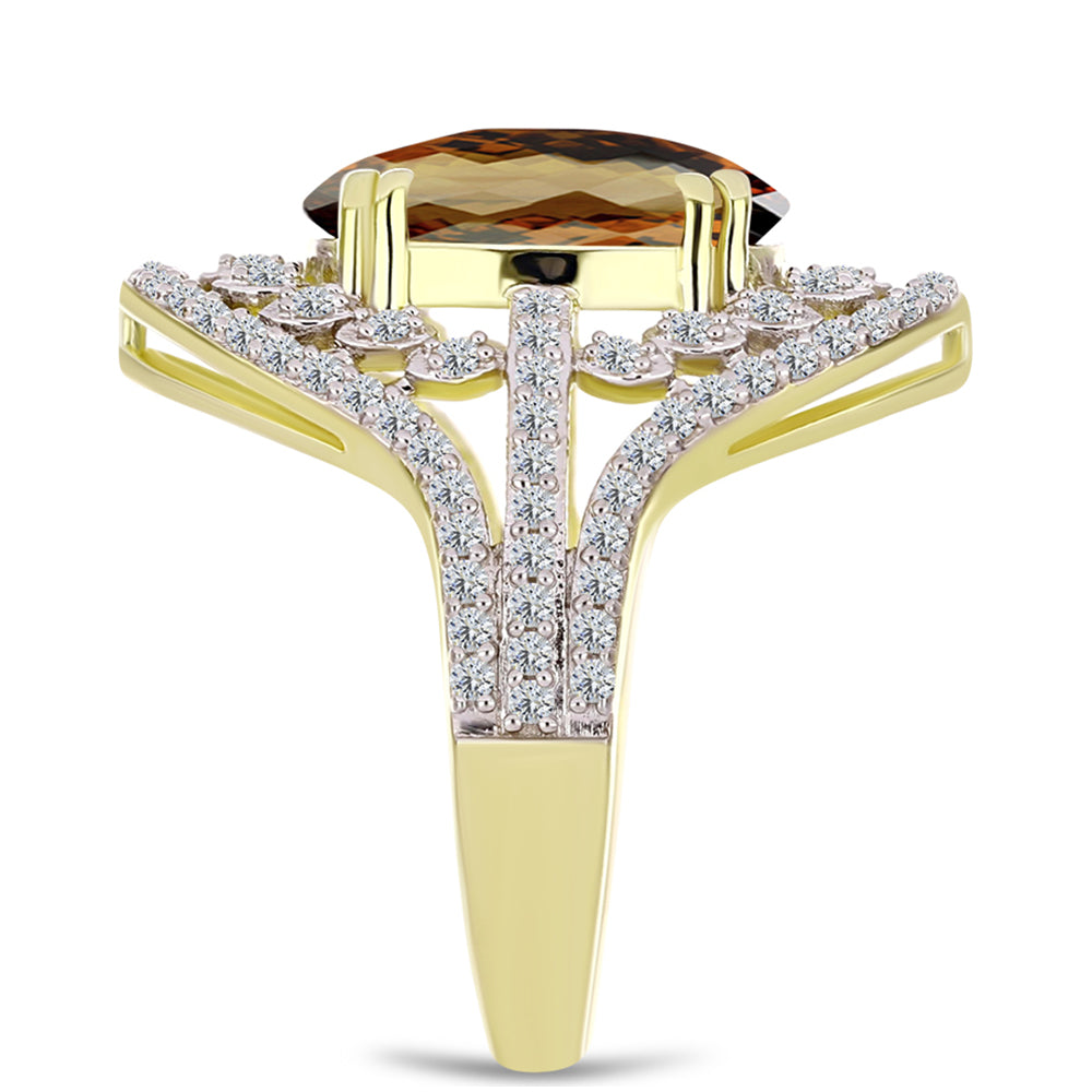 Goldplattierter Silberring mit Cognac-Quarz und weißem Topas 4 