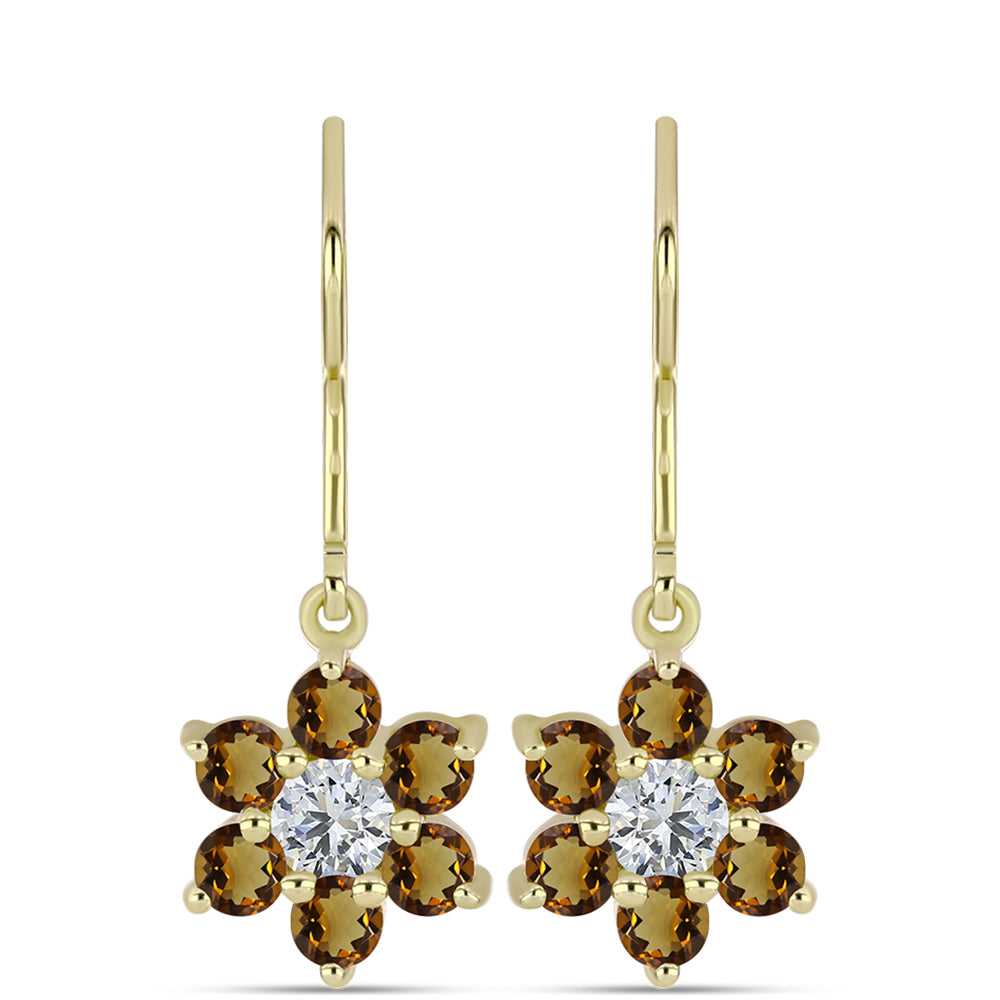 Goldplattierte Silberohrringe mit Cognac-Quarz und weißem Topas