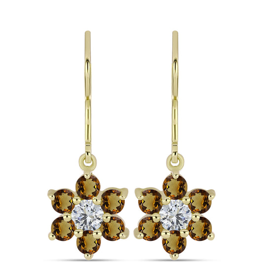 Goldplattierte Silberohrringe mit Cognac-Quarz und weißem Topas