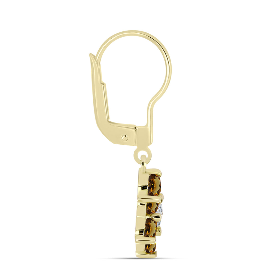 Goldplattierte Silberohrringe mit Cognac-Quarz und weißem Topas
