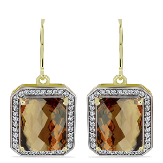 Goldplattierte Silberohrringe mit Cognac-Quarz und weißem Topas