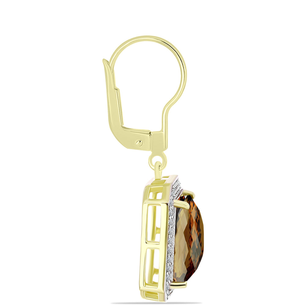 Goldplattierte Silberohrringe mit Cognac-Quarz und weißem Topas