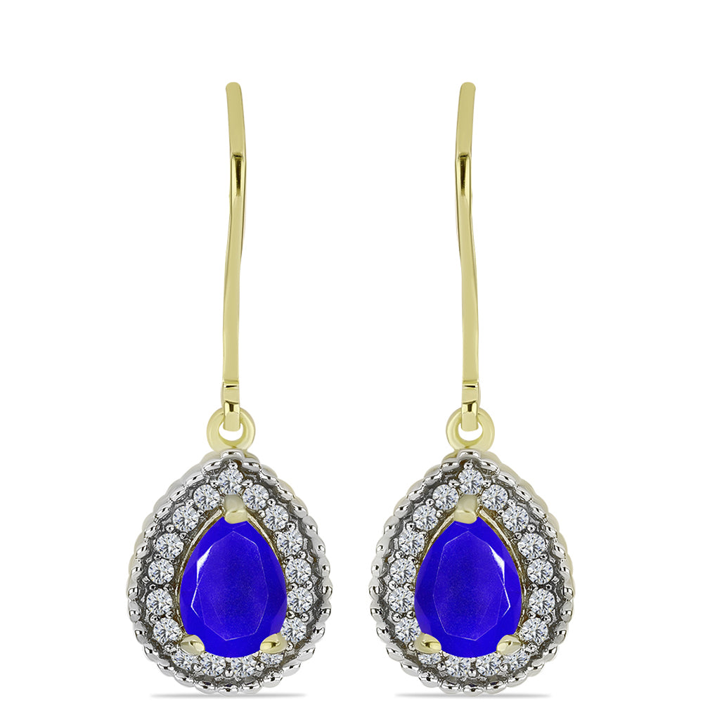 Goldplattierte Silberohrringe mit blauem Achat und weißem Topas